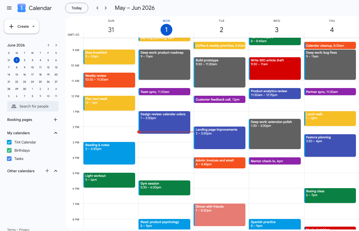 Colorful Google Calendar with custom event colors