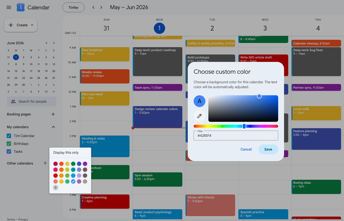 How to change calendar color in Google Calendar
