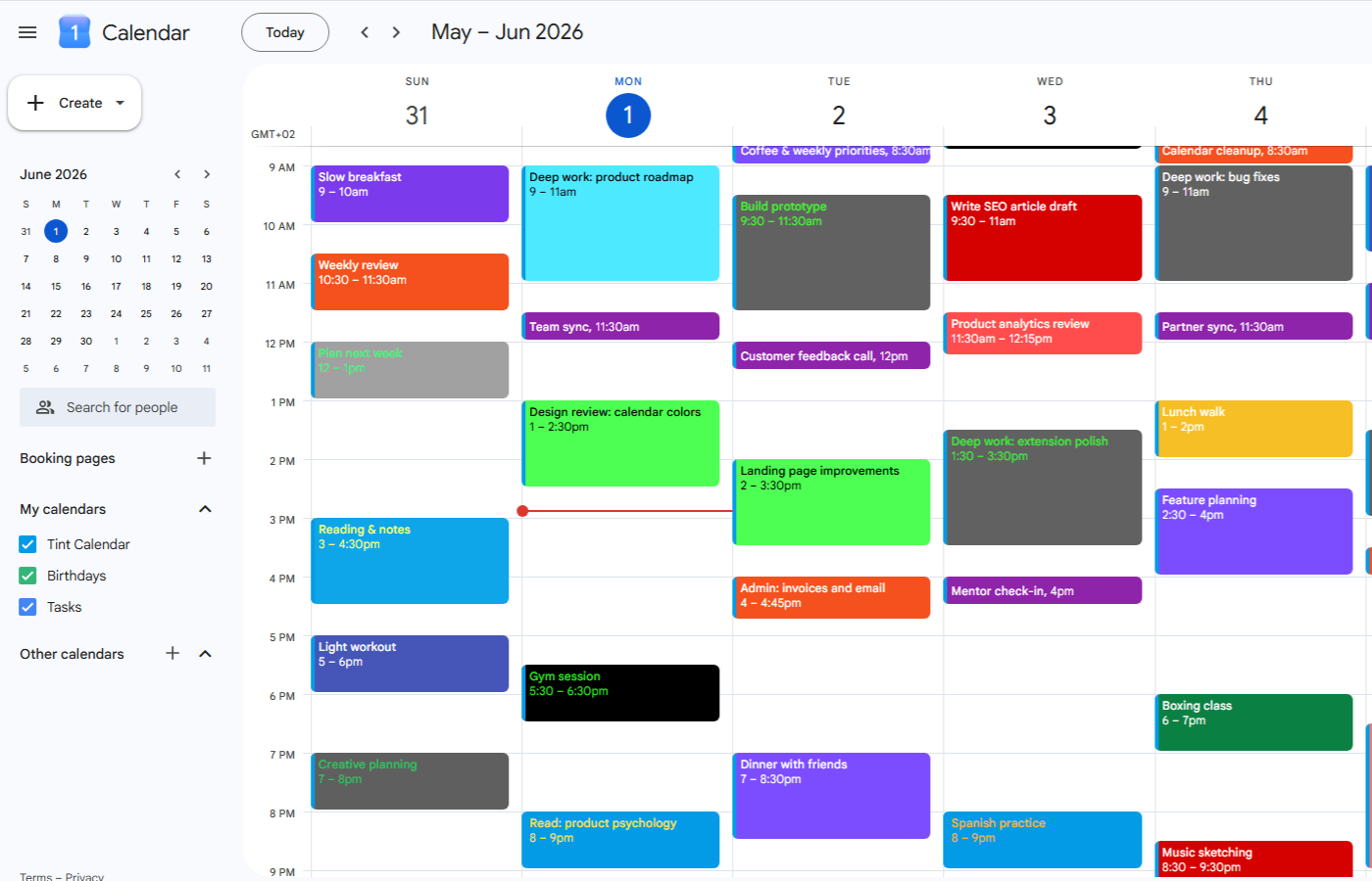 Google Calendar event text color customization