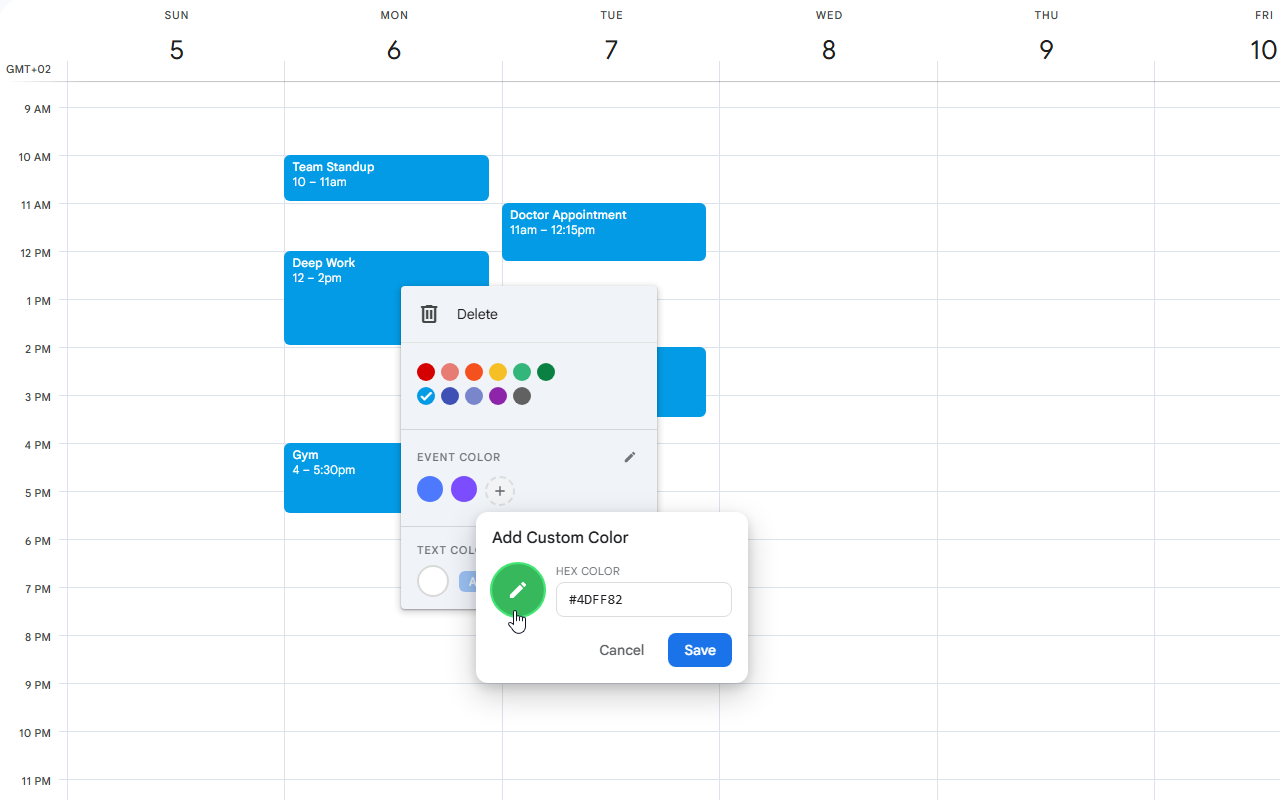 Add custom color popup
