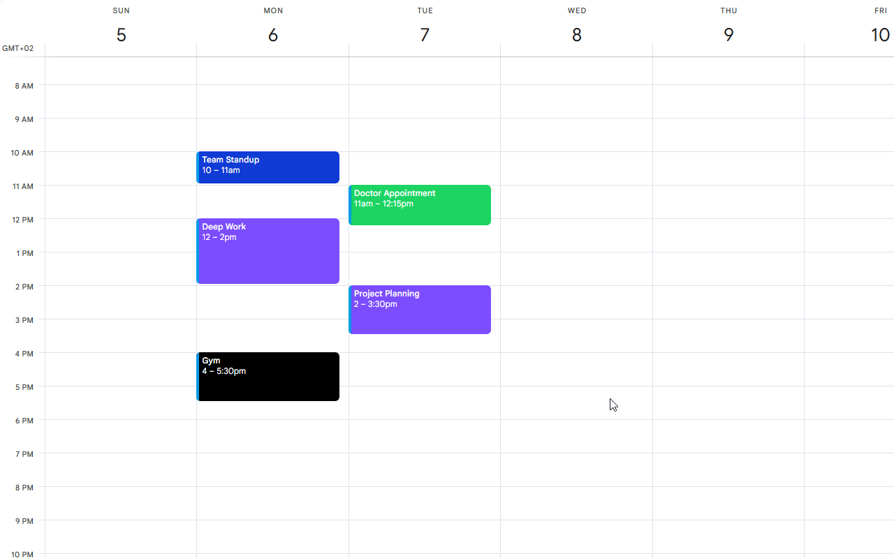 Calendar with custom colors