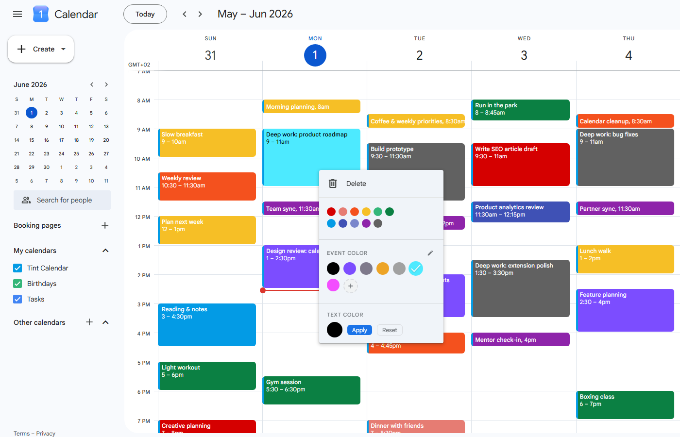 Custom colors for Google Calendar with TintCalendar
